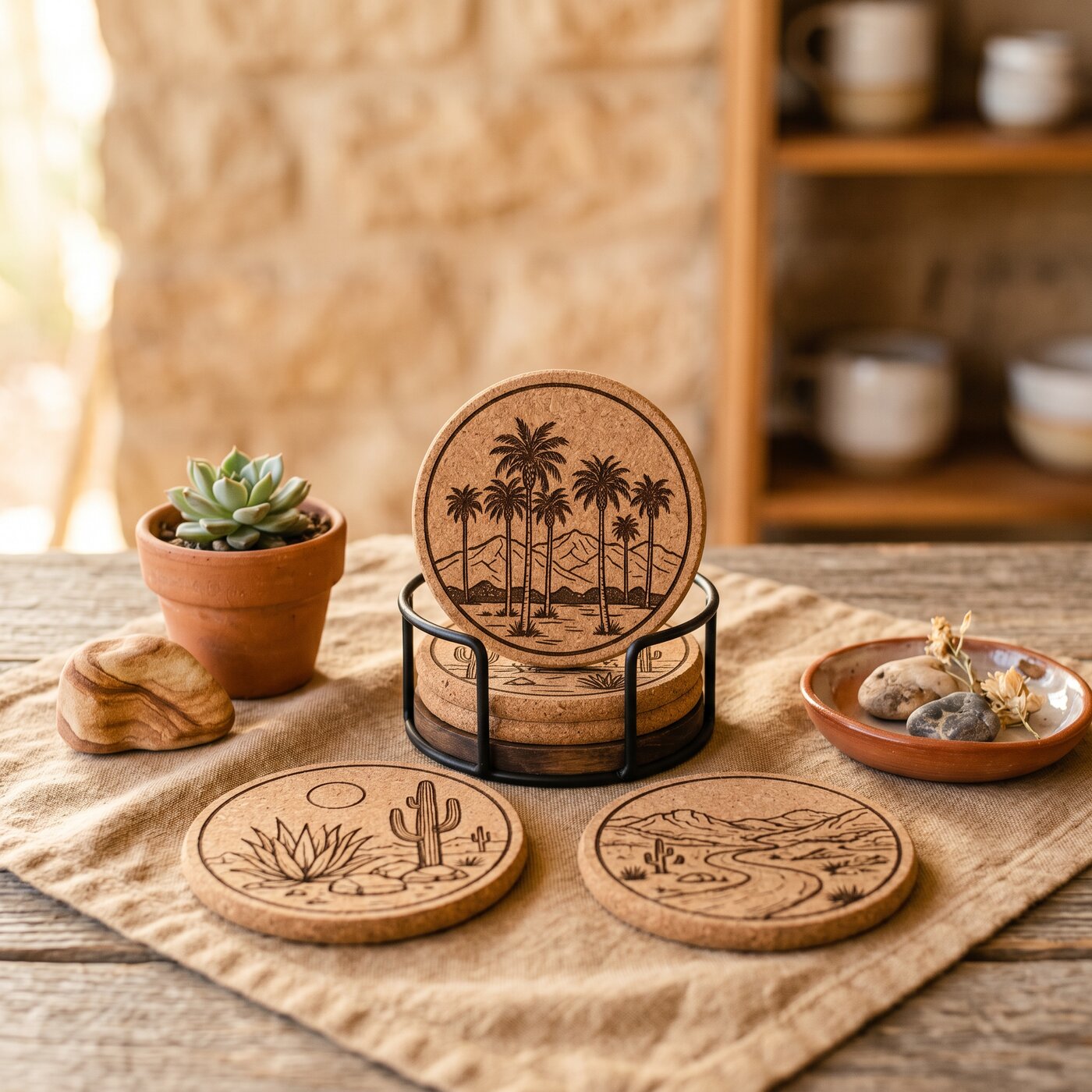 Palm Desert Coaster Set Cork