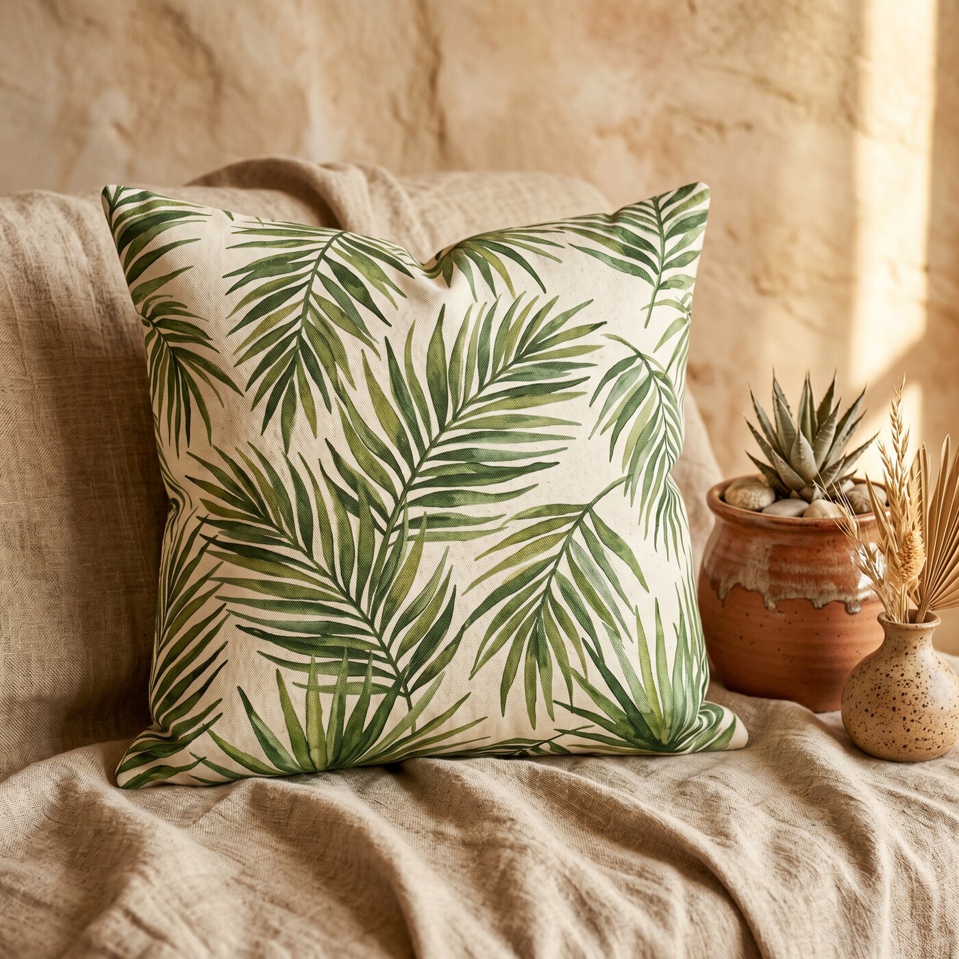 Palm Print Cotton Pillow Cover 18in