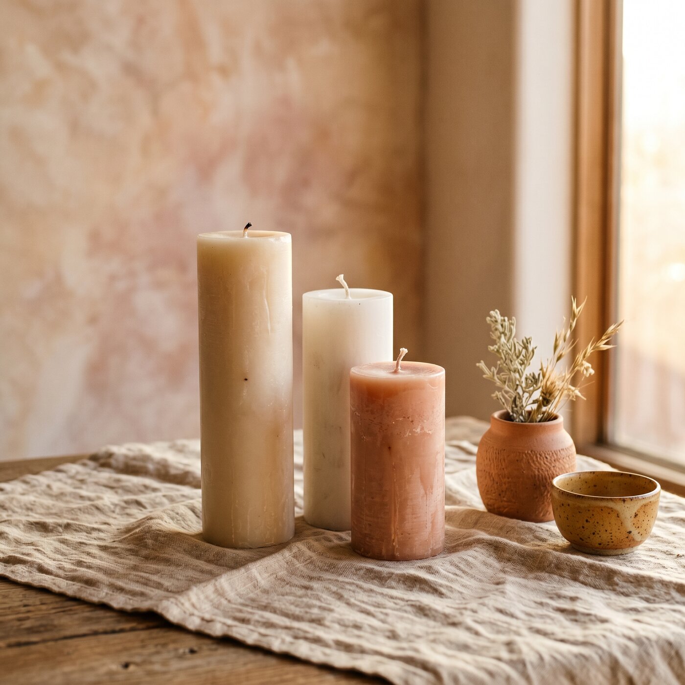 Sun-Bleached Pillar Candle Trio