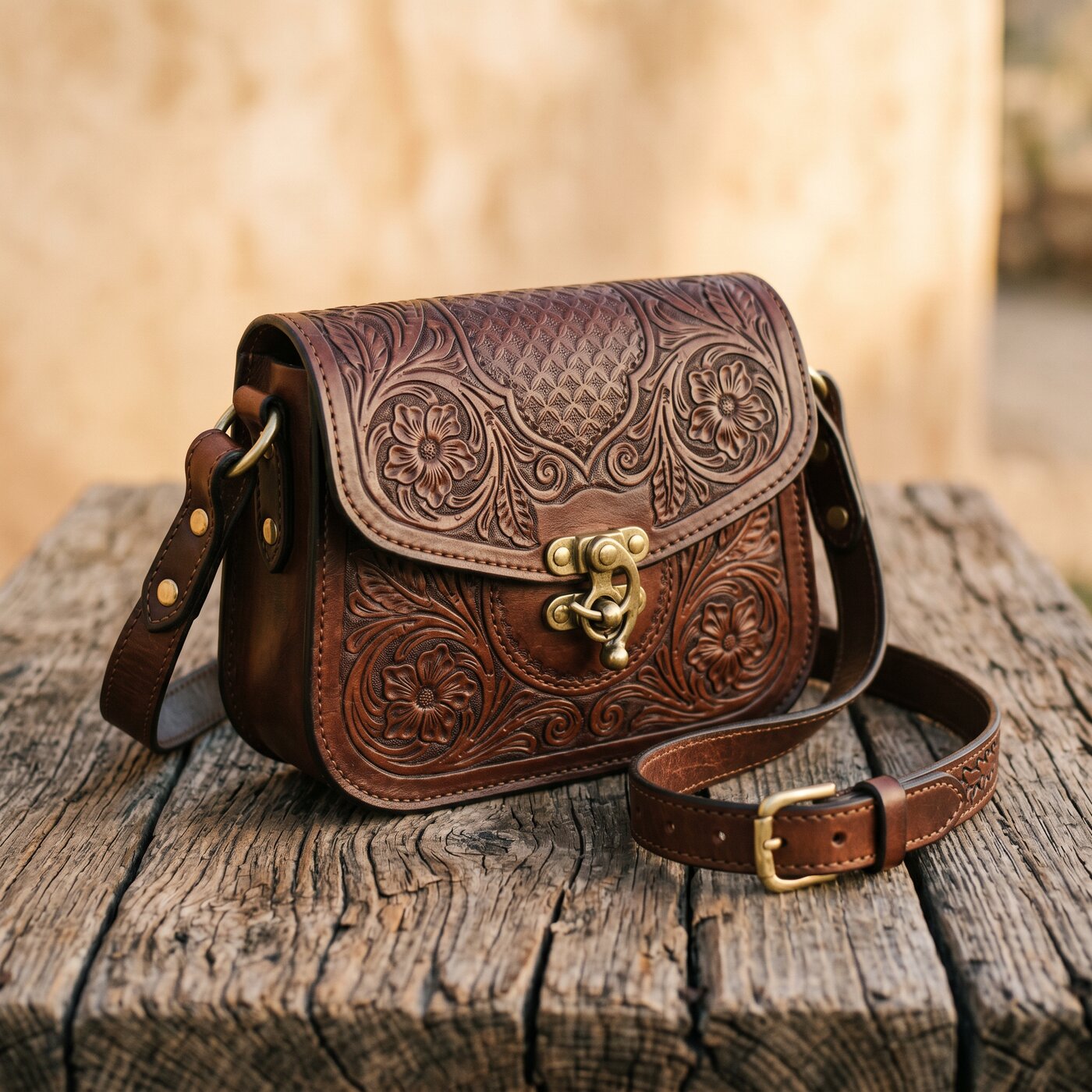 Hand-Tooled Leather Crossbody Bag