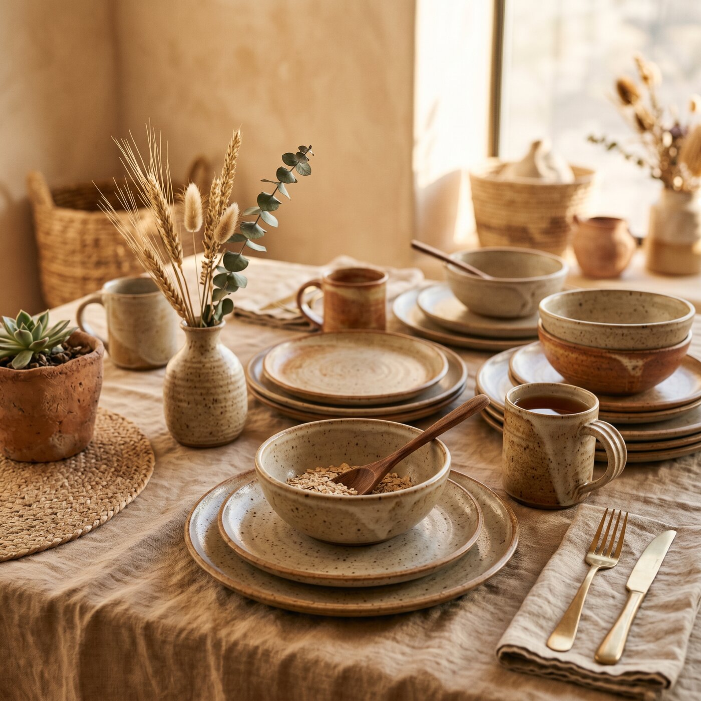 Hand-Thrown Stoneware Dinnerware 16-Piece