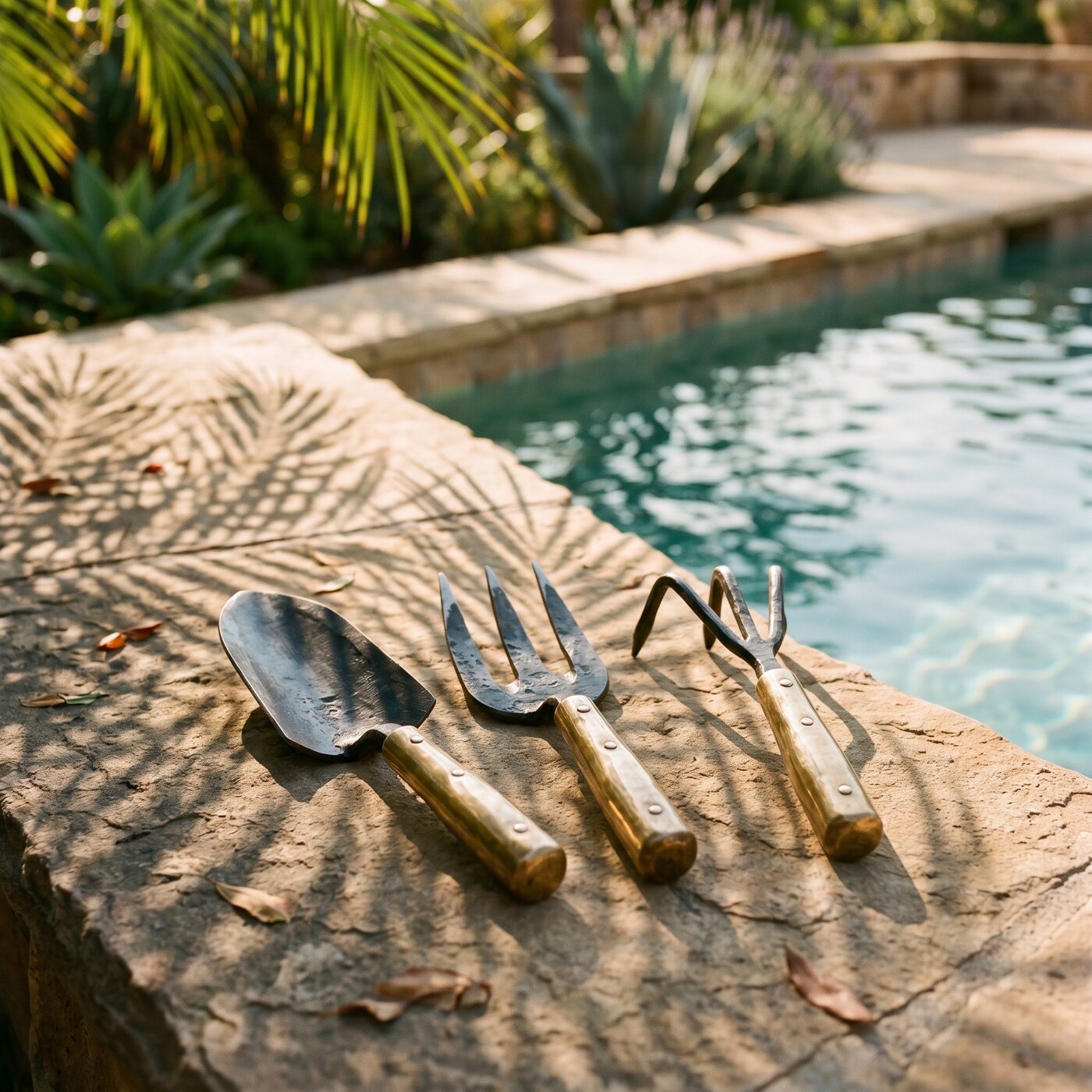 Hand-Forged Garden Tool Trio Brass