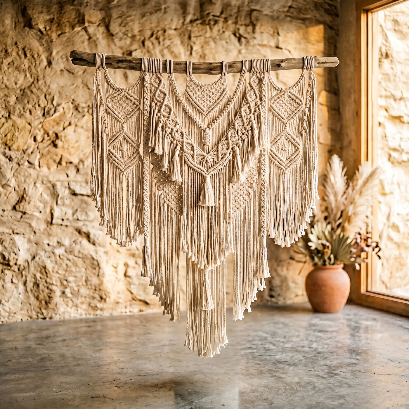 Hand-Knotted Macrame Wall Hanging Large