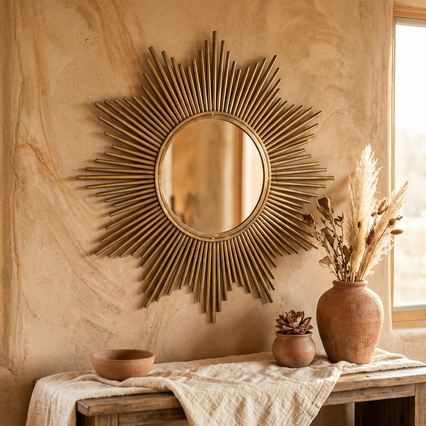 Brass Sun Mirror Round 30in