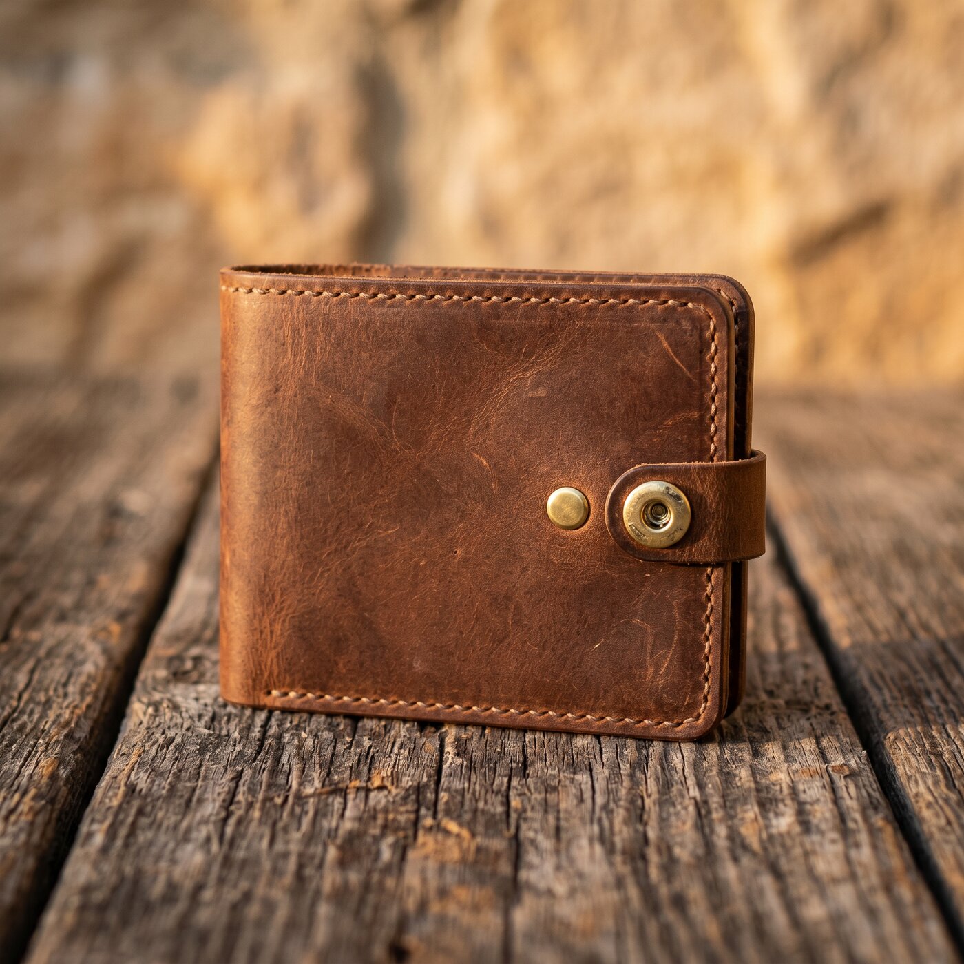 Hand-Stitched Leather Wallet Bifold Premium