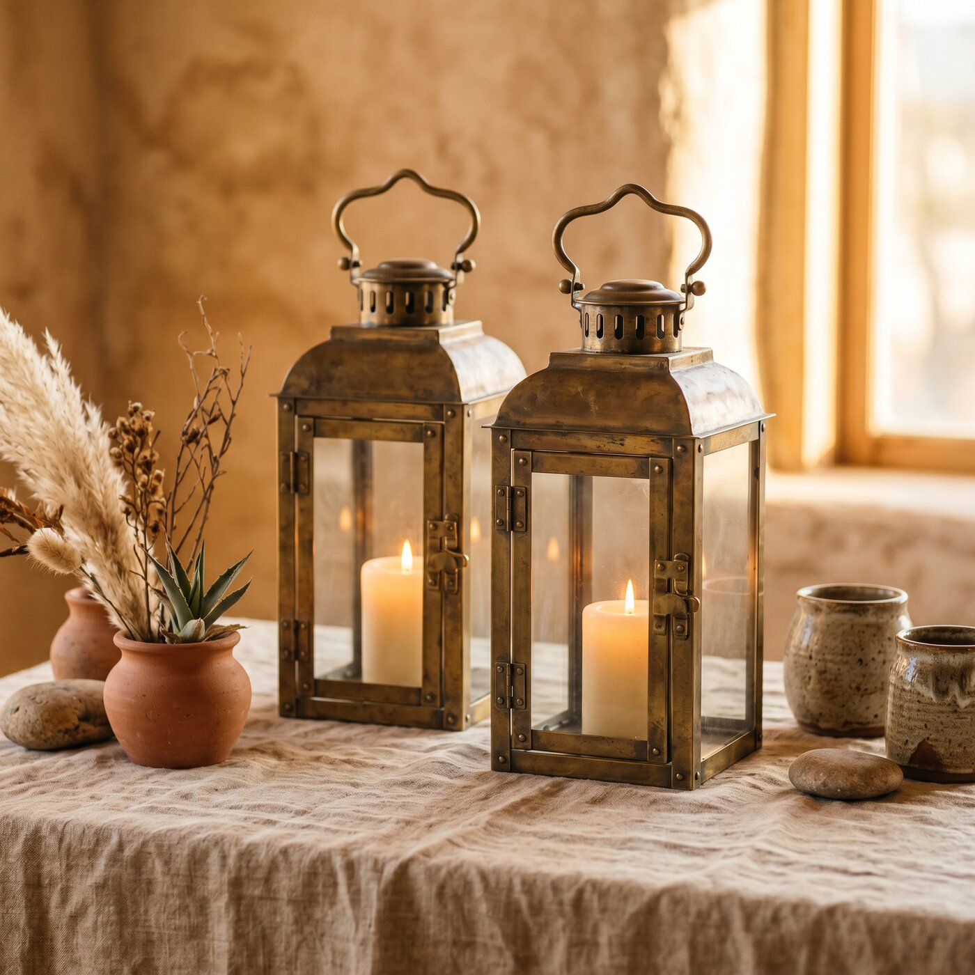 Indio Outdoor Lantern Pair Solid Brass