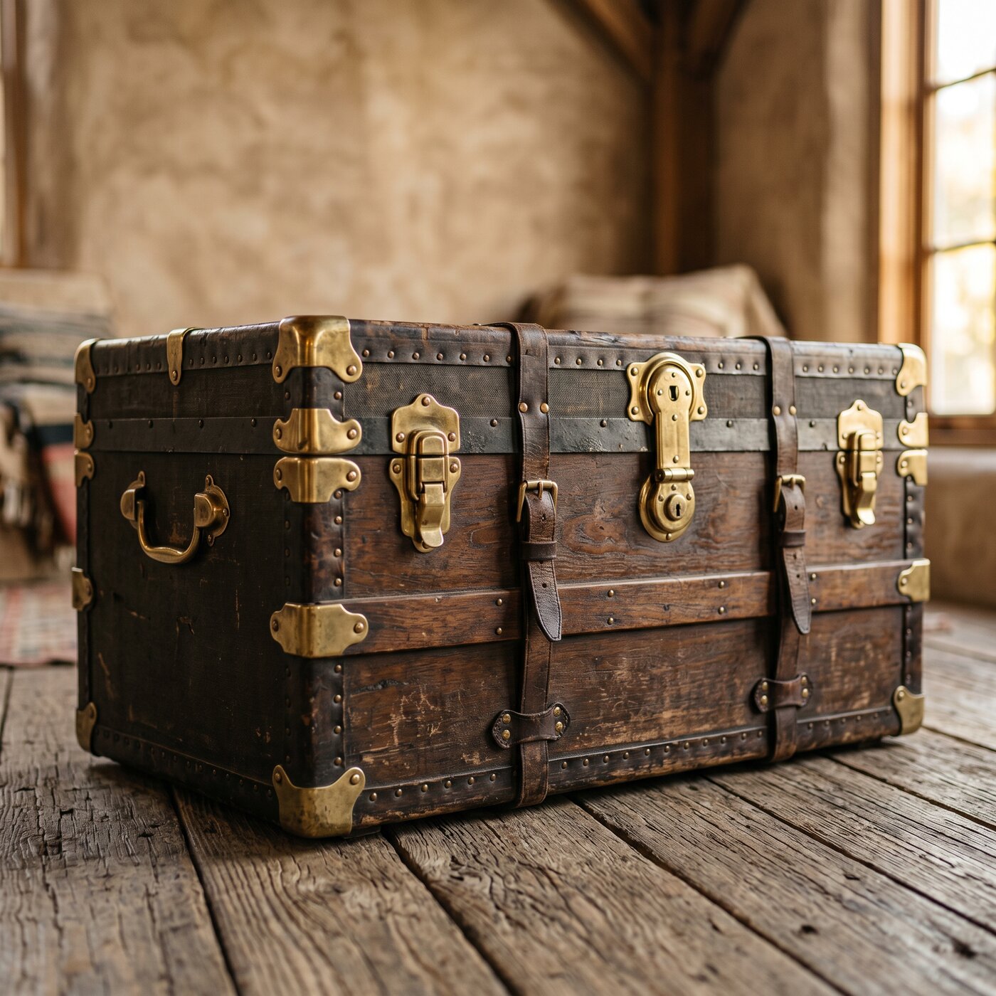 Heirloom Steamer Trunk Brass Hardware Restored 1920