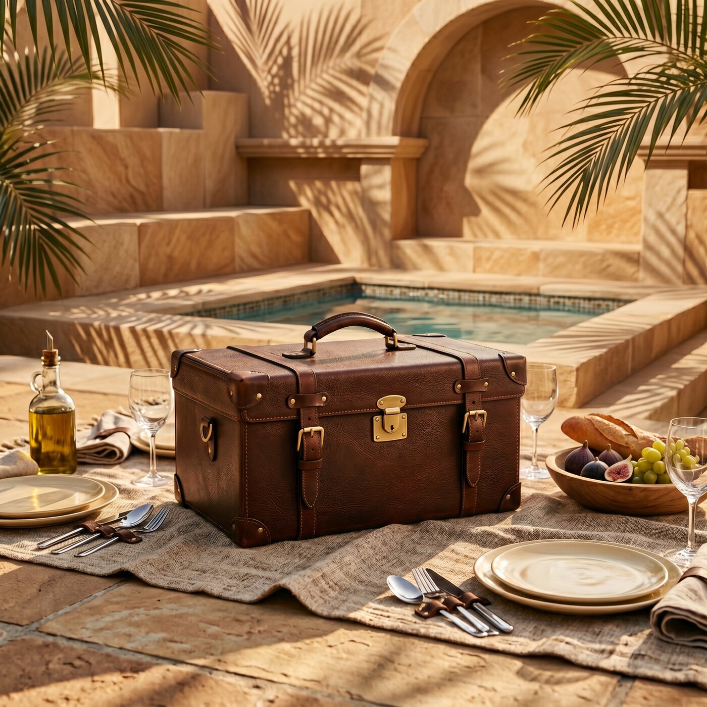 Bespoke Picnic Set for 12 Saddle Leather Hardcase