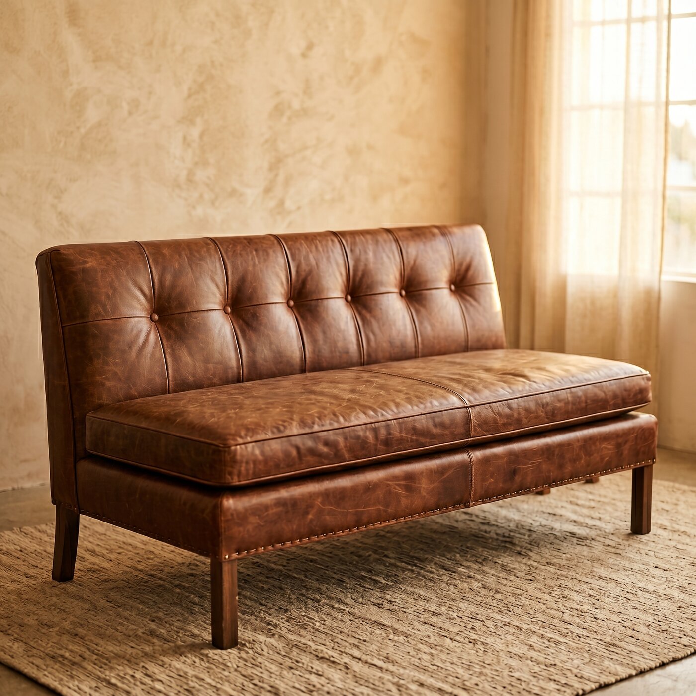 Custom Saddle Leather Reading Banquette 8ft